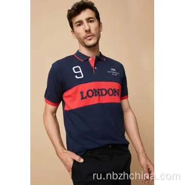 Mens Classic Contrast Block Embroidery Pique Polo рубашка